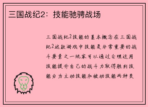 三国战纪2：技能驰骋战场